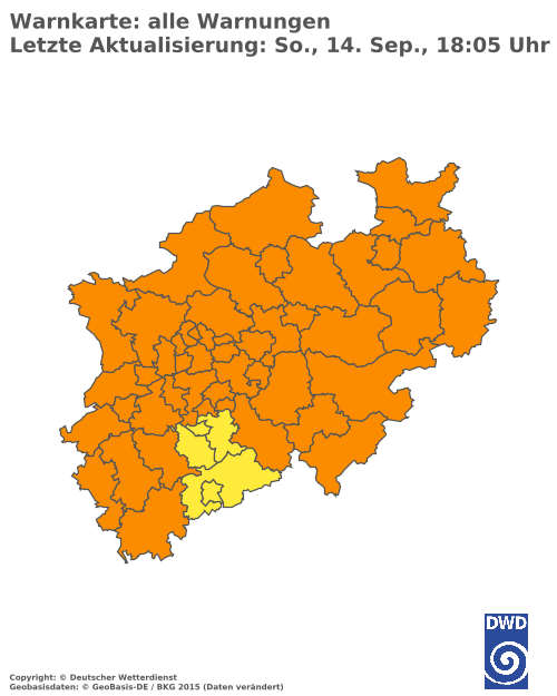 Aktuelle Wetterwarnungen für  Hochsauerlandkreis
